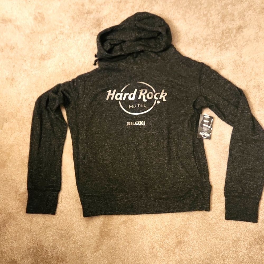 Hard Rock Hotel "Biloxi" Silver Foil Logo Gray Hoodie Size S NWT